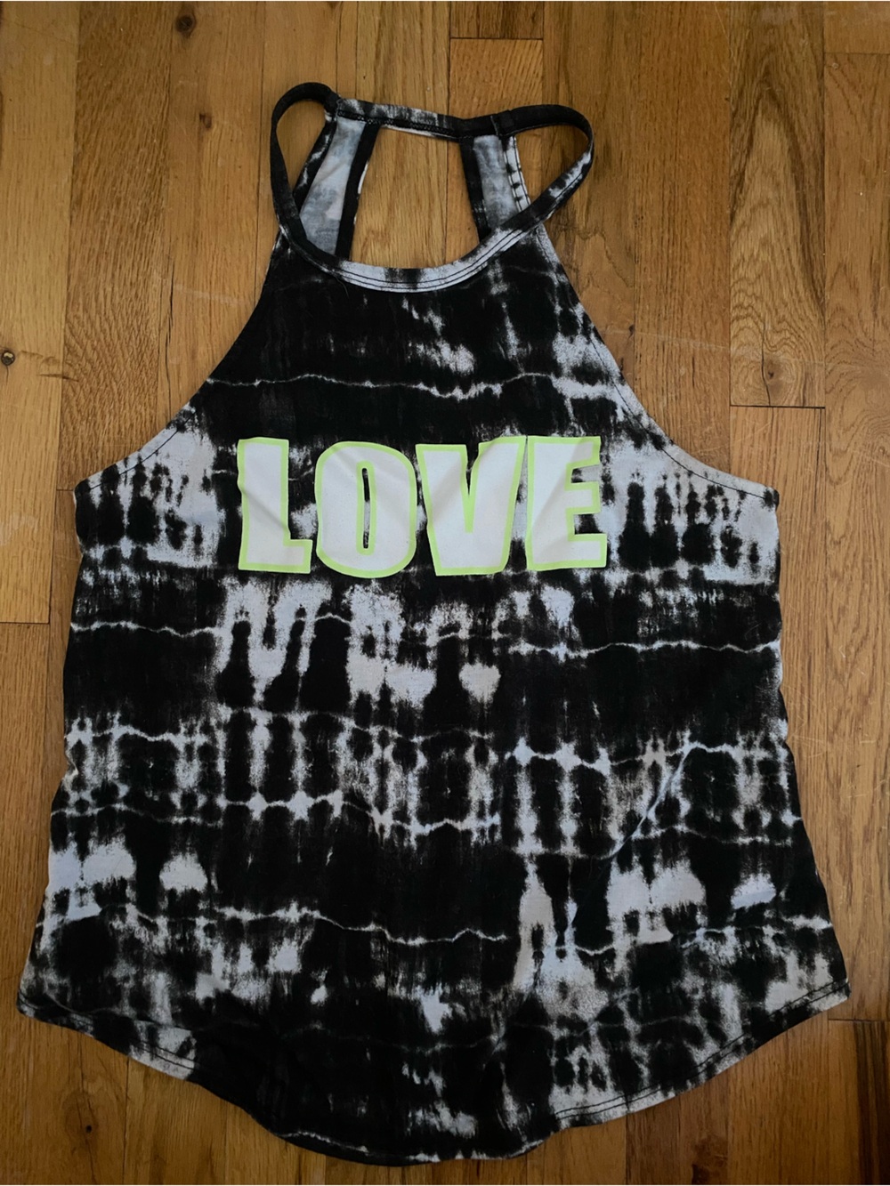 Athletic Works Black & White Tie-Dye Tank with Neon 'LOVE'